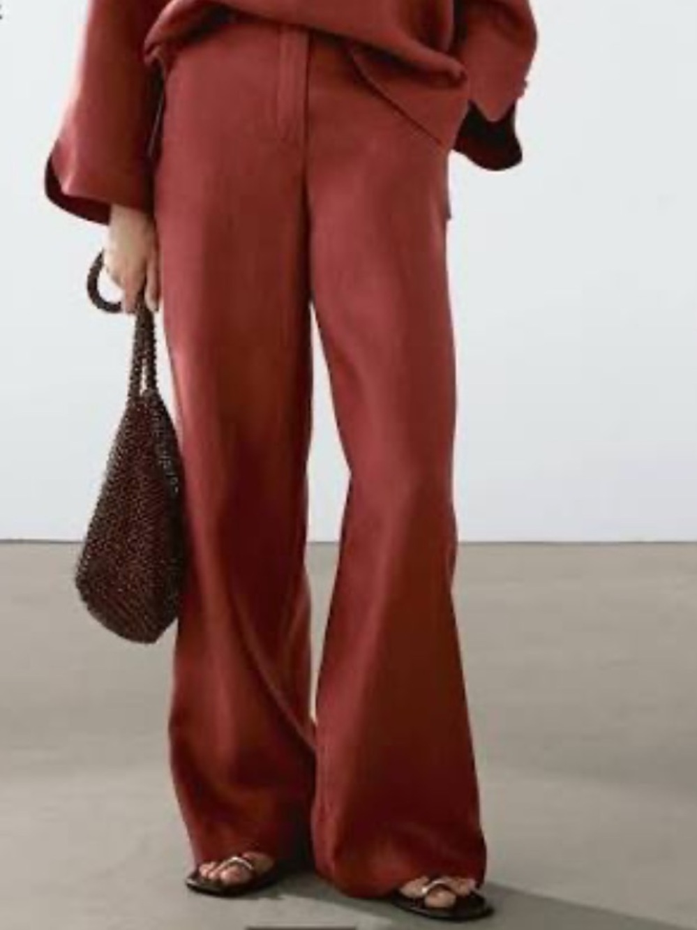 Massimo Dutti NWT 100% Linen Wide Leg Pants Rust Red Size 2 Ref 5060/674/641